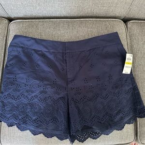 Maison Jules Navy Blue Scalloped Eyelet Shorts